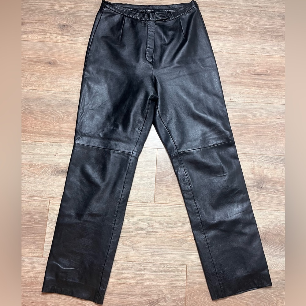 Women's Black 100% Genuine Leather Pants size 12, Preloved